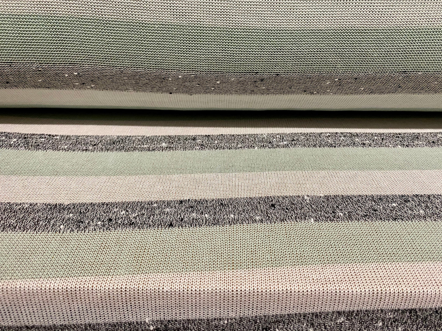 Knitwear stripe lightweight jersey fabric, per metre - grey melange slub & mint