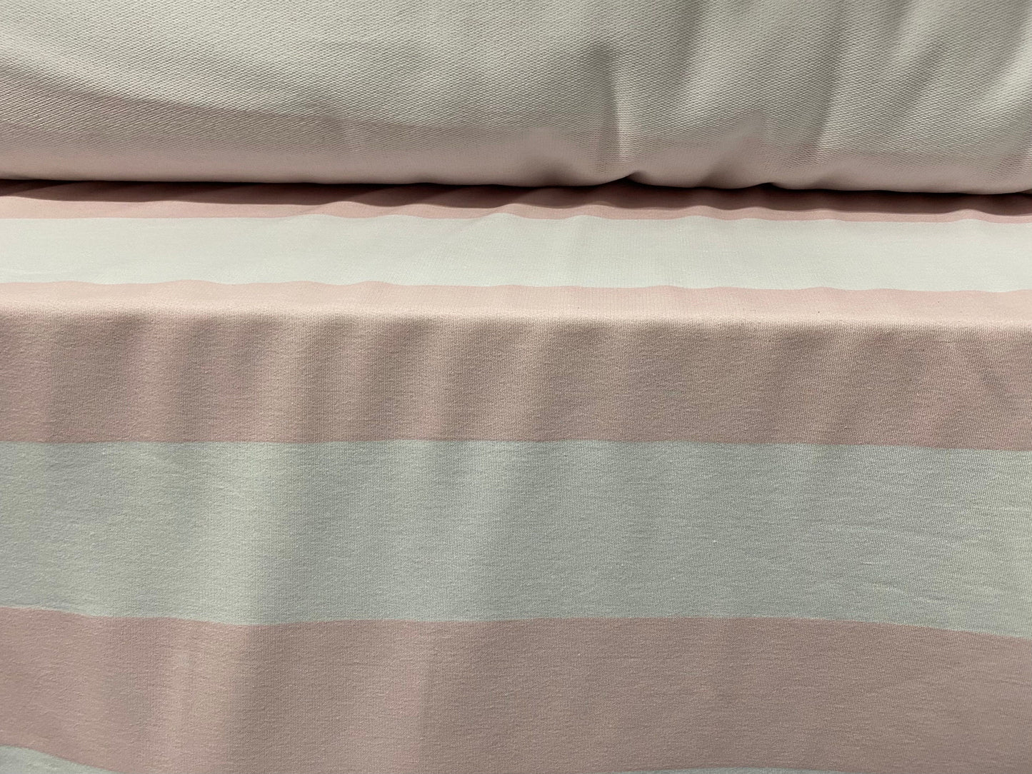 French Terry Loopback sweatshirt jersey fabric, per metre - Pink & white stripe