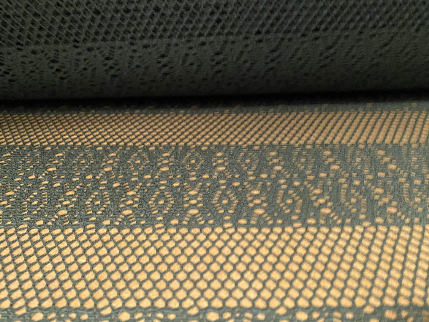 Fishnet stretch mesh floral stripe jersey fabric, per metre - khaki