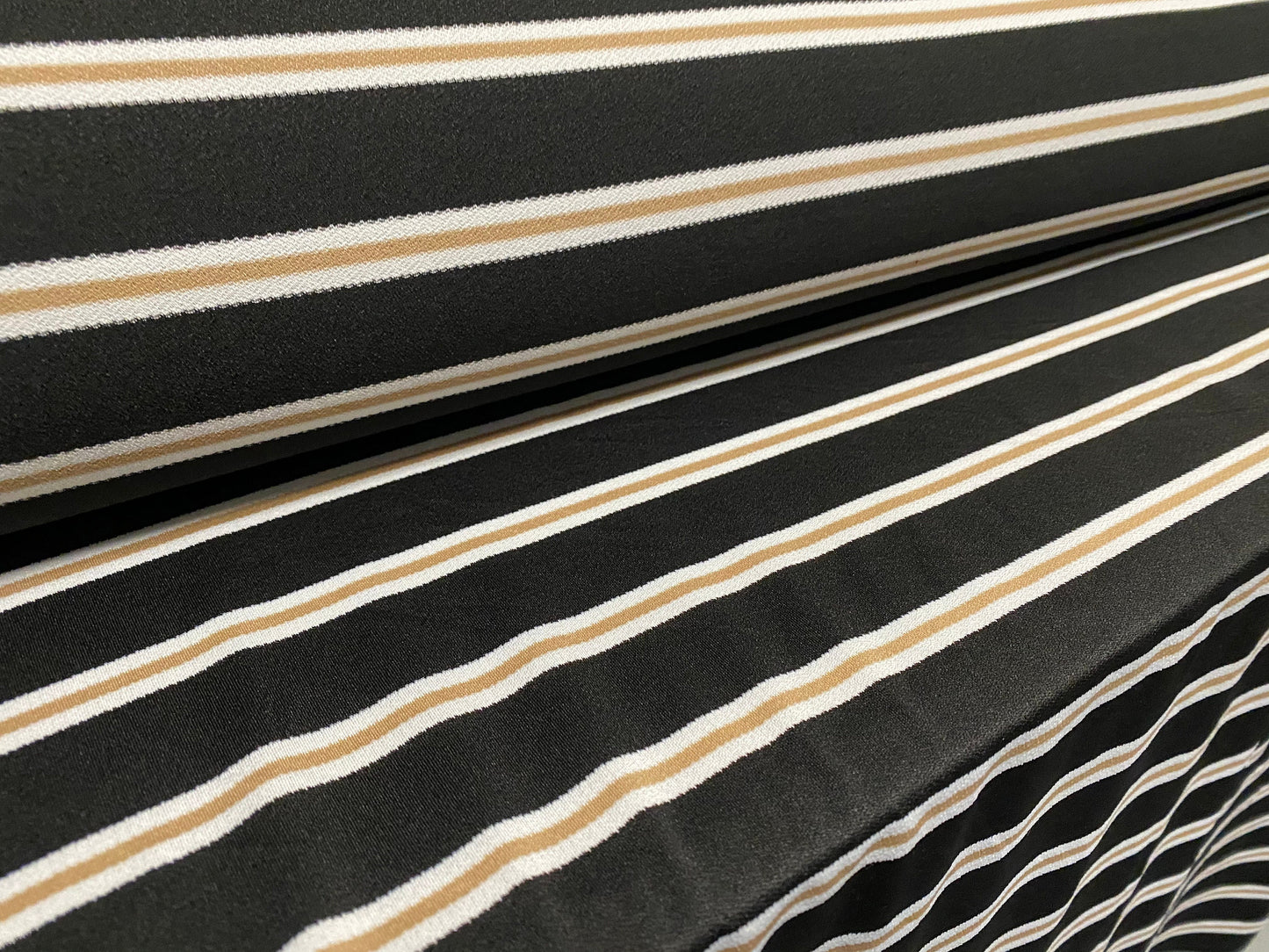 Stretch Spandex crepe jersey stretch fabric, per metre - black & tan engineered stripe