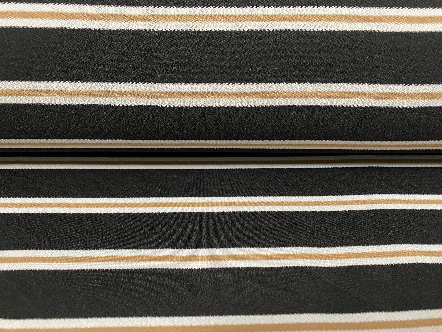 Stretch Spandex crepe jersey stretch fabric, per metre - black & tan engineered stripe