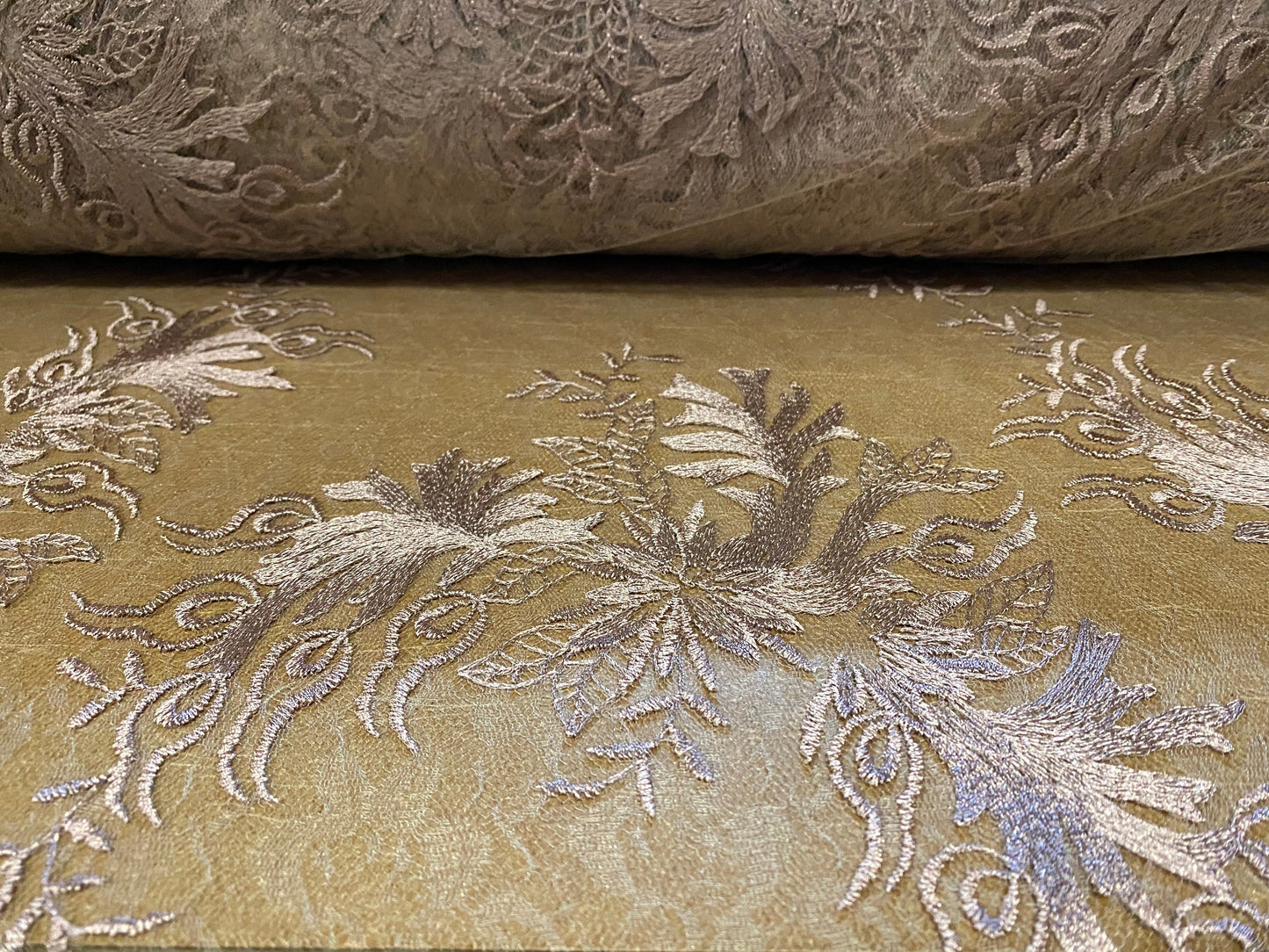 Embroidered chemical lace fabric, per metre - nude floral design