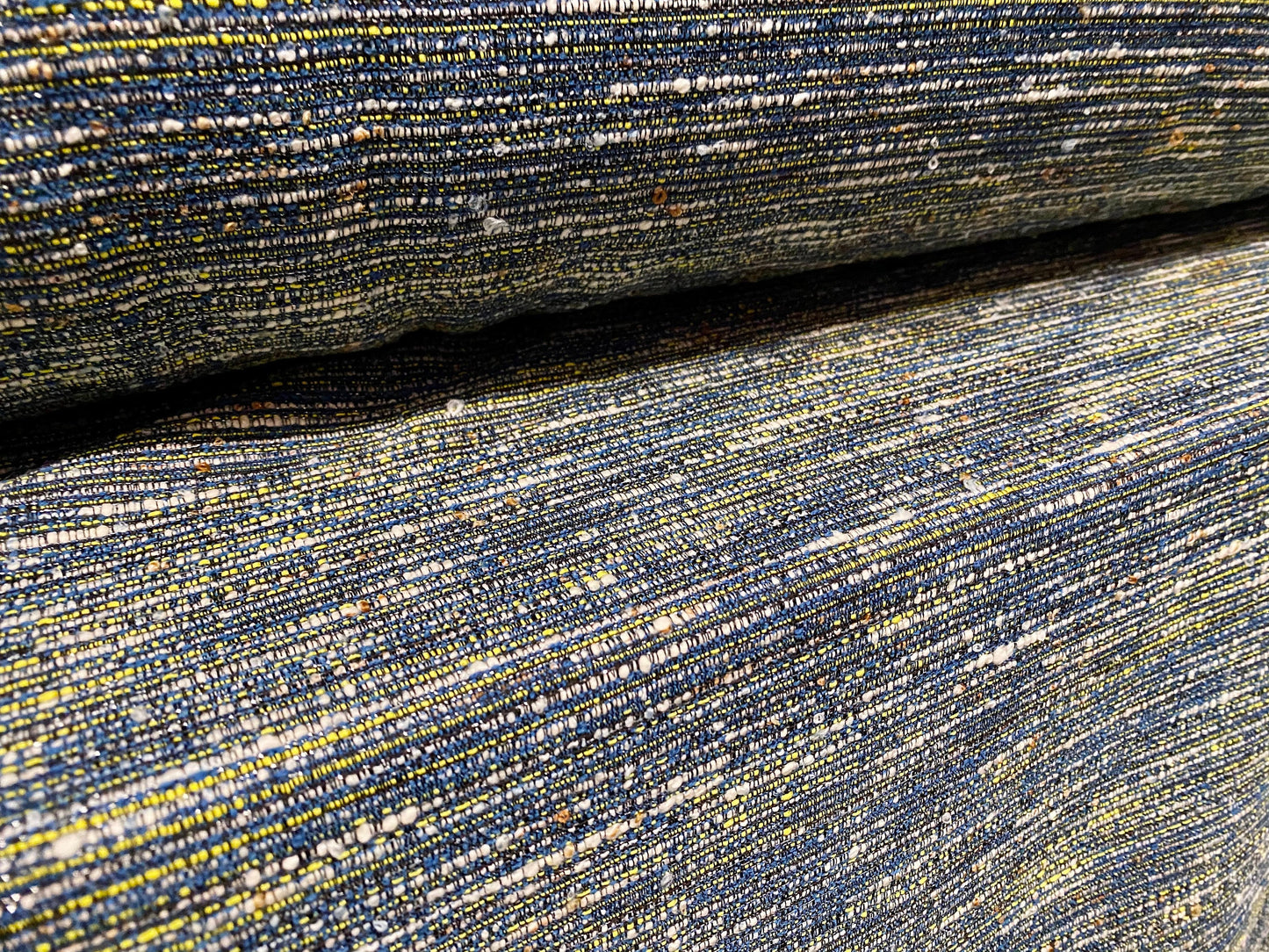 Slub stripe woven cotton blend jacquard fabric with lurex, per metre - blue & yellow