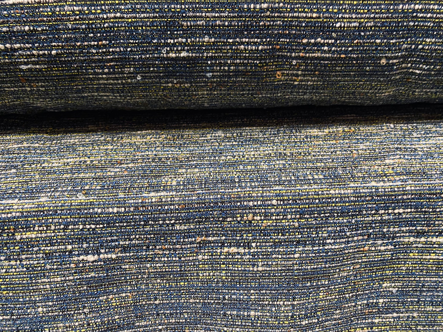 Slub stripe woven cotton blend jacquard fabric with lurex, per metre - blue & yellow