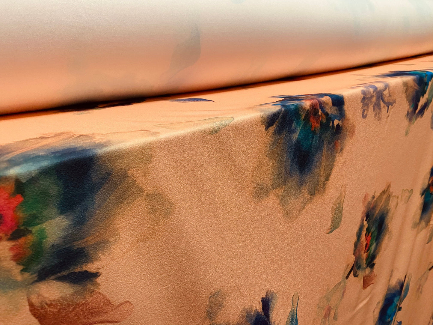 Scuba crepe fabric stretch spandex jersey, per metre - peach watercolour floral print