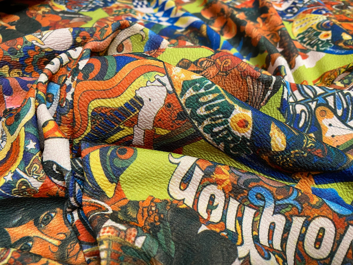 Waterfall textured scuba stretch spandex jersey fabric, per metre - Hippy Revolution print