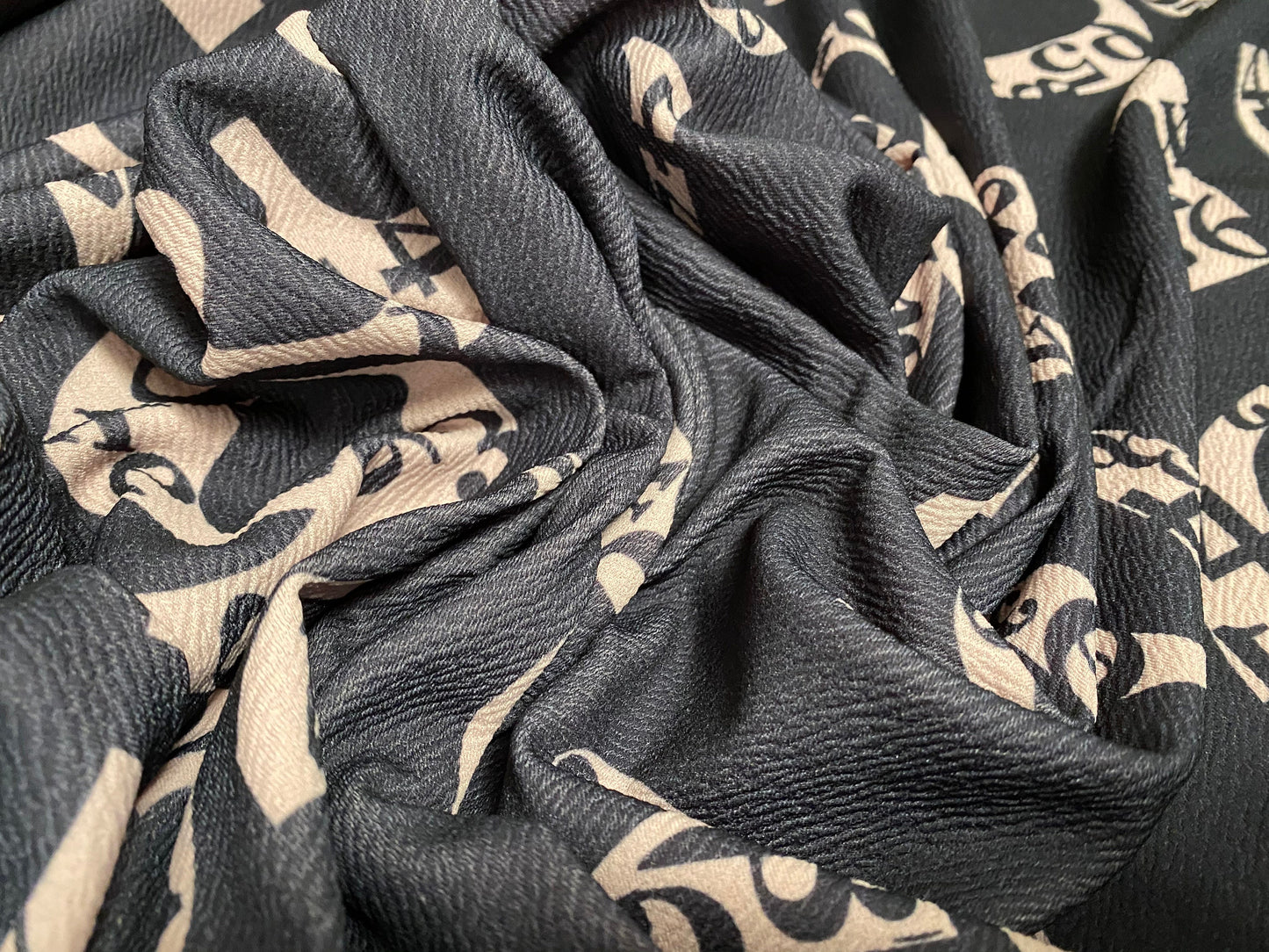 Waterfall textured scuba stretch spandex jersey fabric, per metre - Numbers print