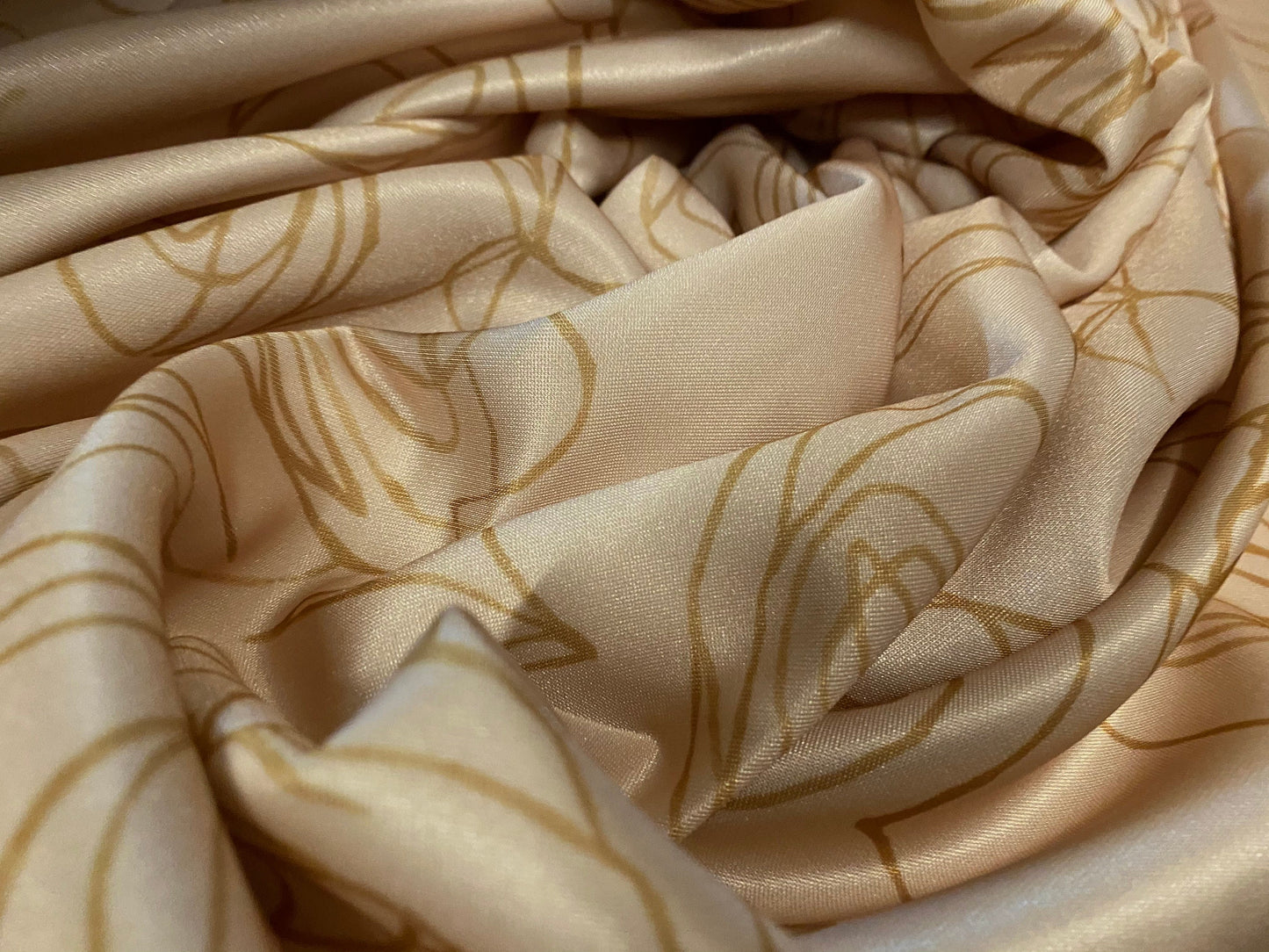 Scuba stretch Spandex double jersey fabric, per metre - line art rose sketch print - gold