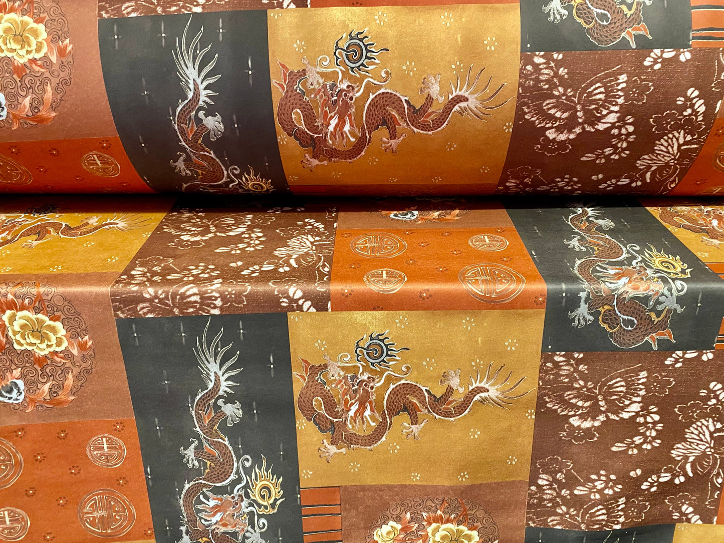 Scuba spandex jersey fabric, per metre - patchwork dragons print