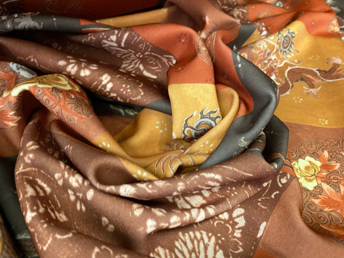Scuba spandex jersey fabric, per metre - patchwork dragons print