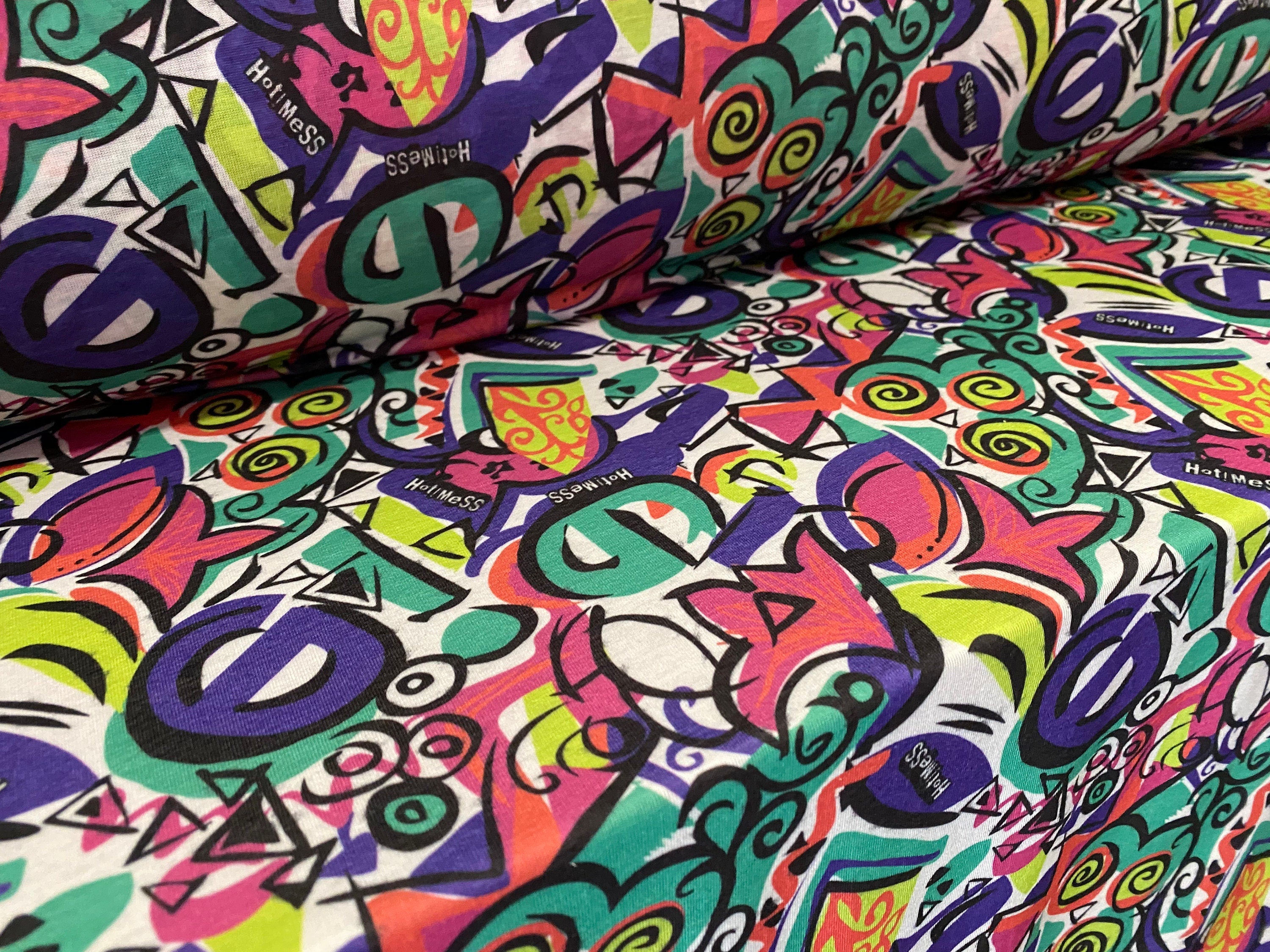 Soft Handle Jersey Dress Fabric Per Metre Urban Graffiti Street Art soft-handle-jersey-dress-fabric-per-metre-urban-graffiti-street-art