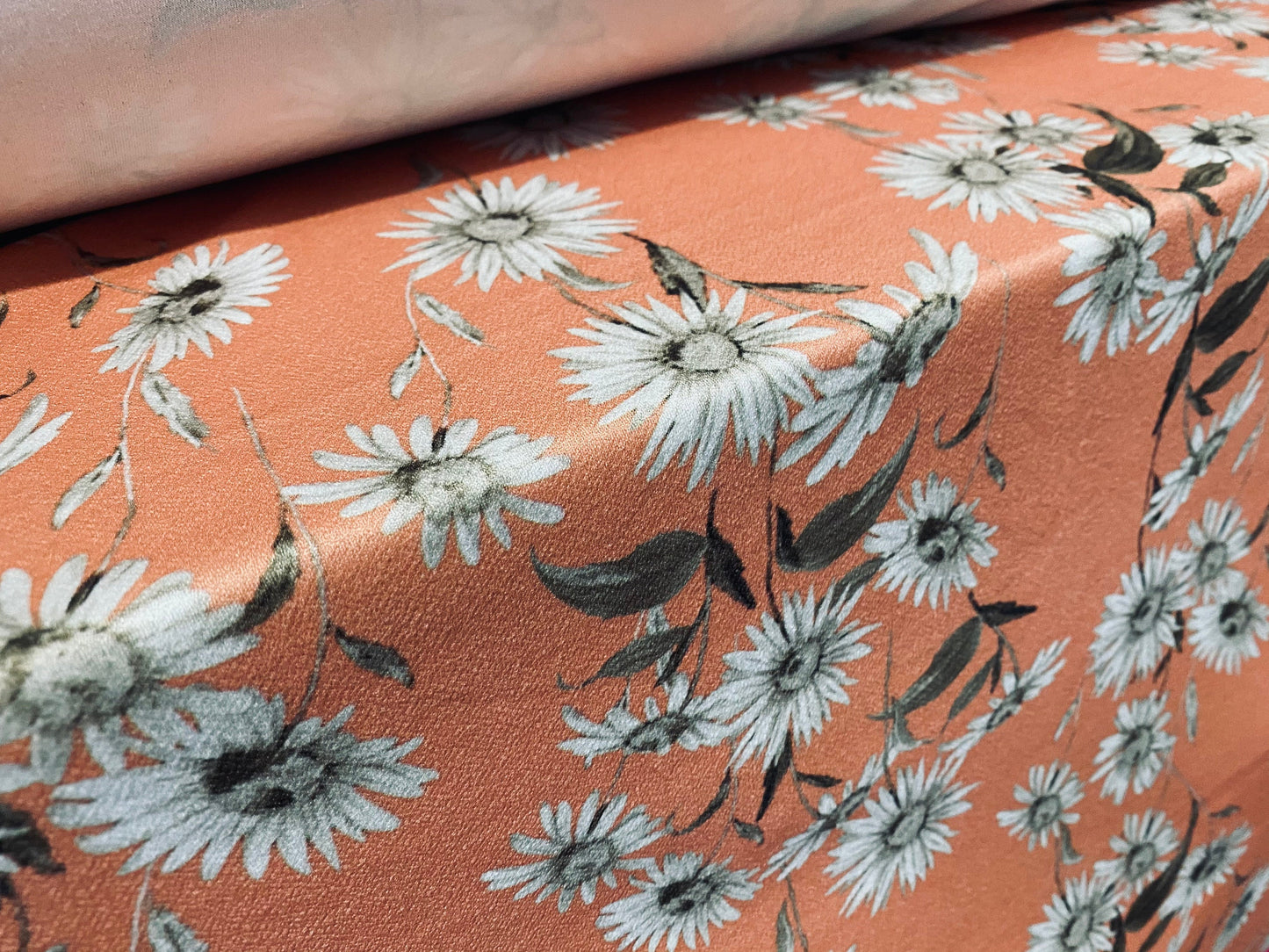 Valentino crepe spandex jersey fabric - similar to scuba - per metre - peach daisy print
