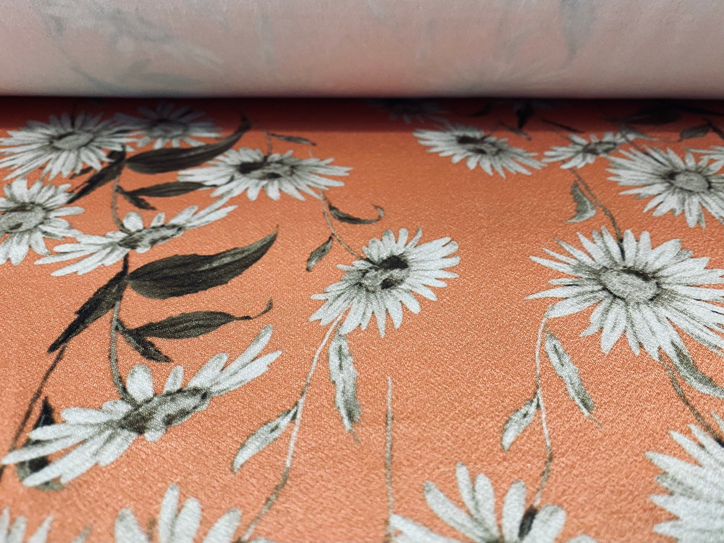 Valentino crepe spandex jersey fabric - similar to scuba - per metre - peach daisy print