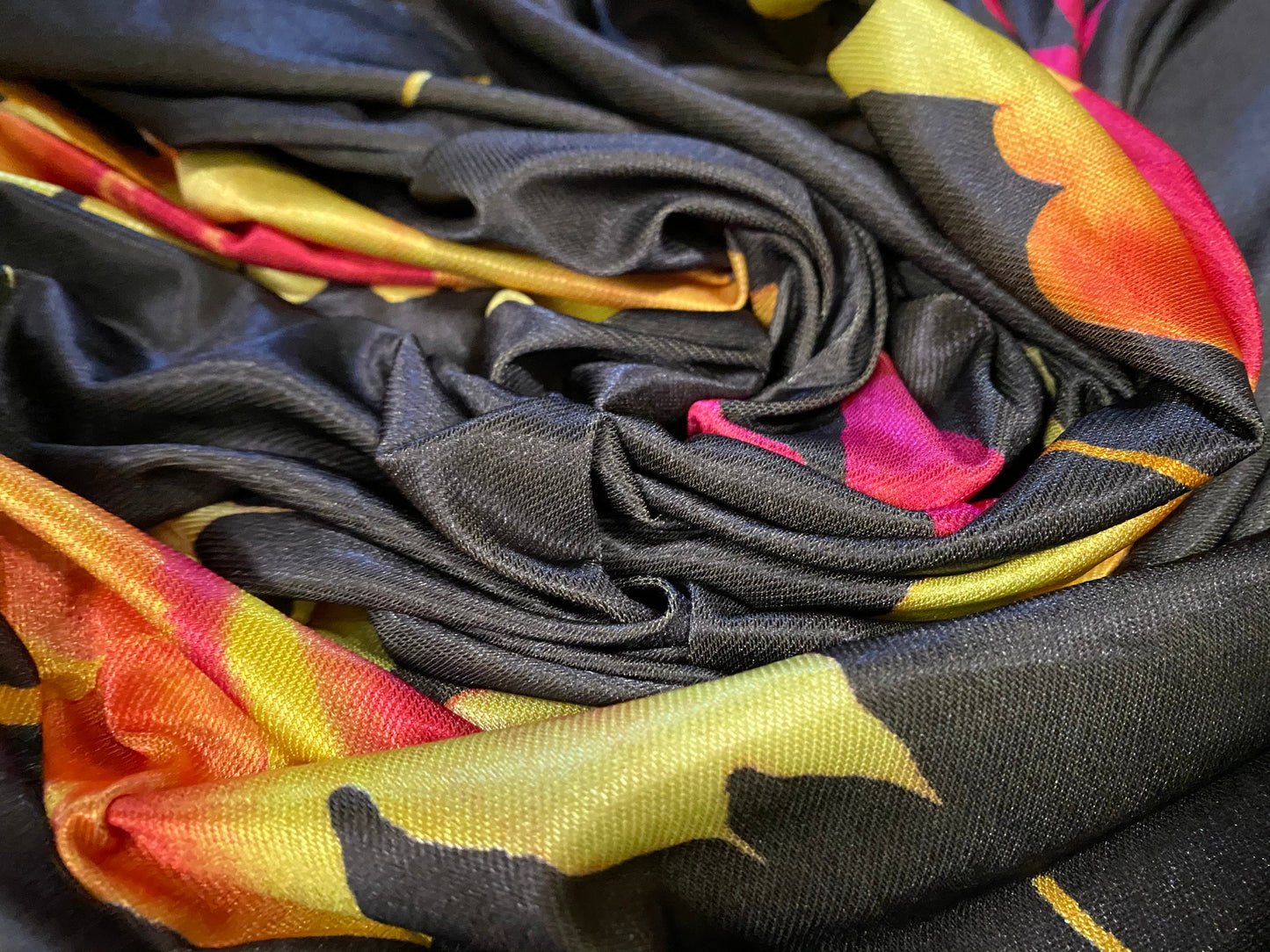 Stretch spandex satin jersey fabric, per metre - large floral print