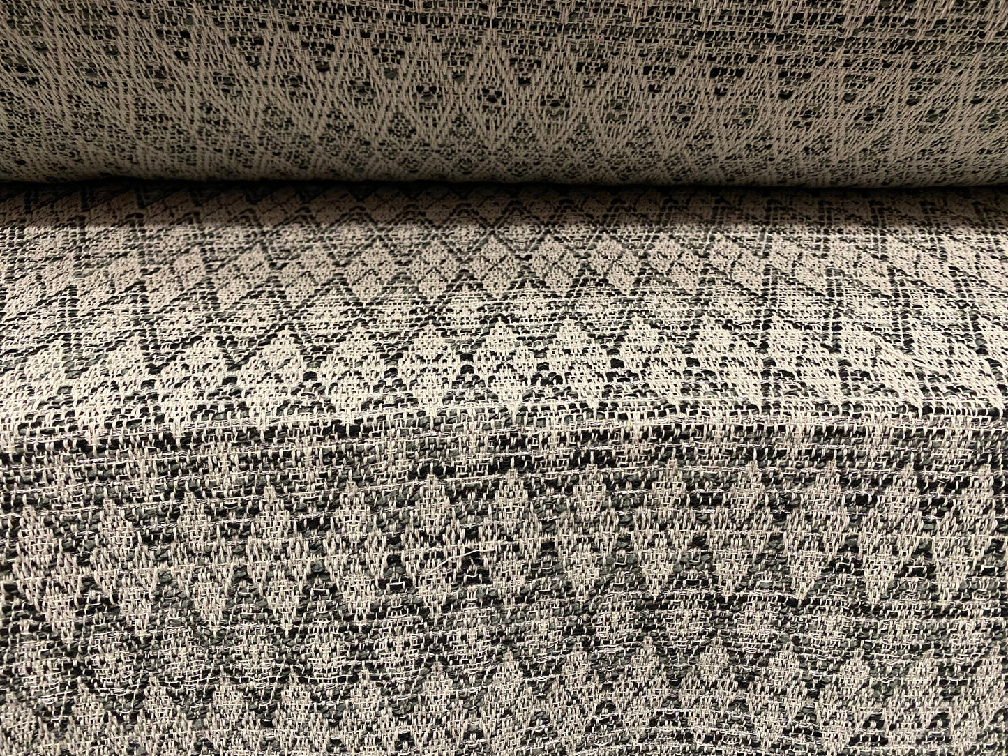 Heavyweight woven cotton & wool blend jacquard fabric, per metre - grey Inca design