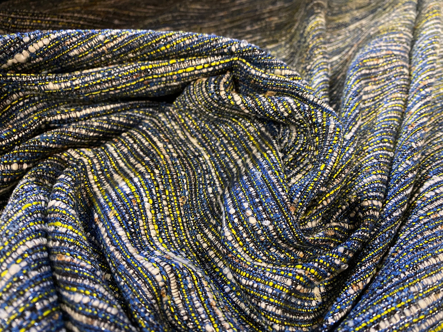 Slub stripe woven cotton blend jacquard fabric with lurex, per metre - blue & yellow