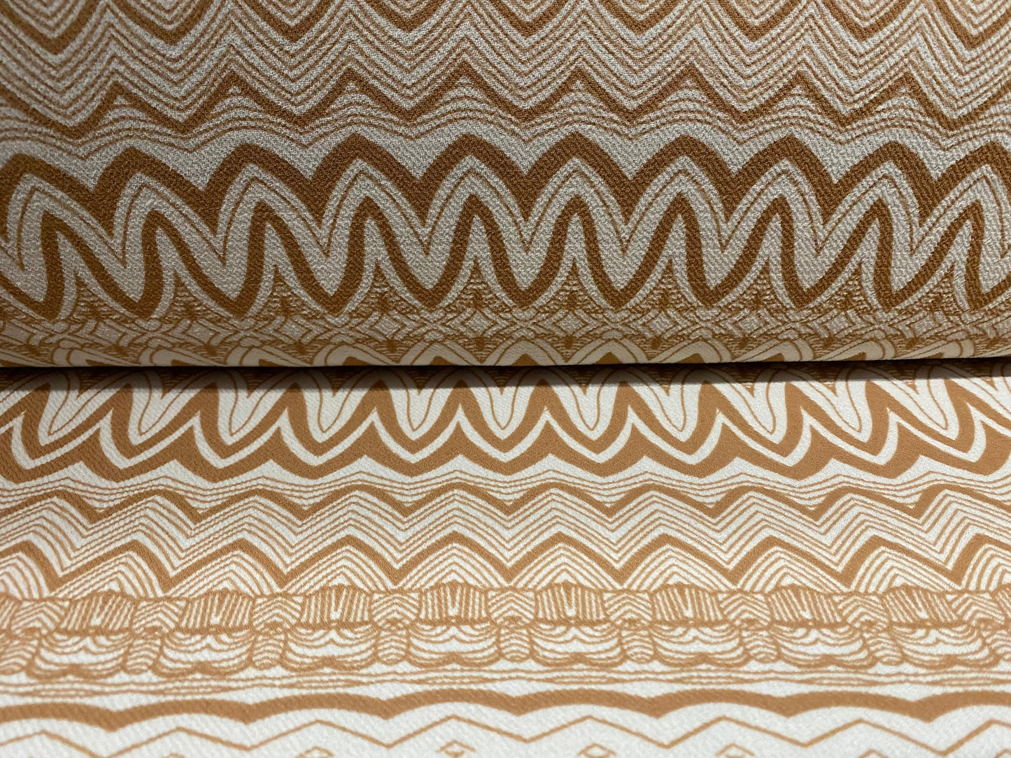 Heavyweight moss crepe woven dress fabric with comfort stretch - zig zag print - beige