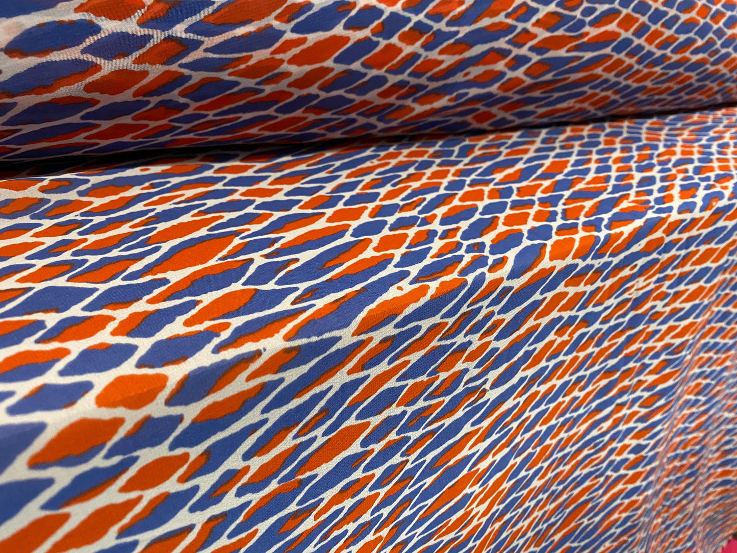 Soft chiffon dress fabric, per metre - harlequin print - red white & blue
