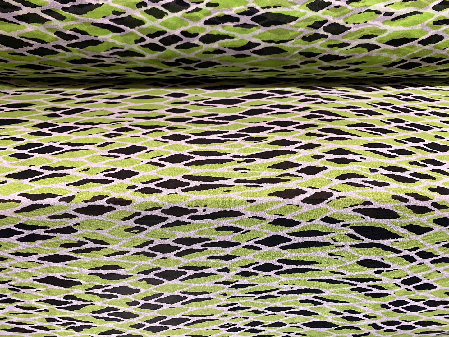 Soft chiffon dress fabric, per metre - harlequin print - green & black