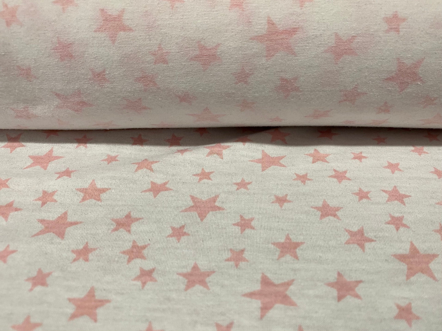 Soft handle jersey fabric with spandex, per metre - blush stars print