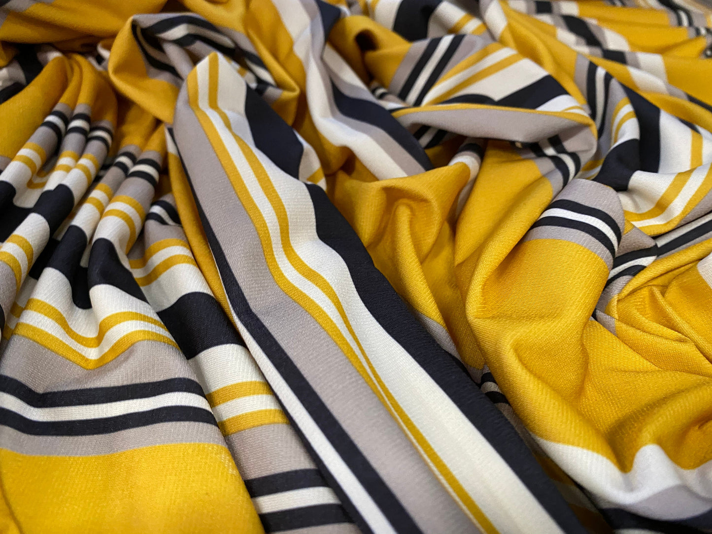 Printed ITY stretch spandex Jersey fabric, per metre - Mustard & black stripe