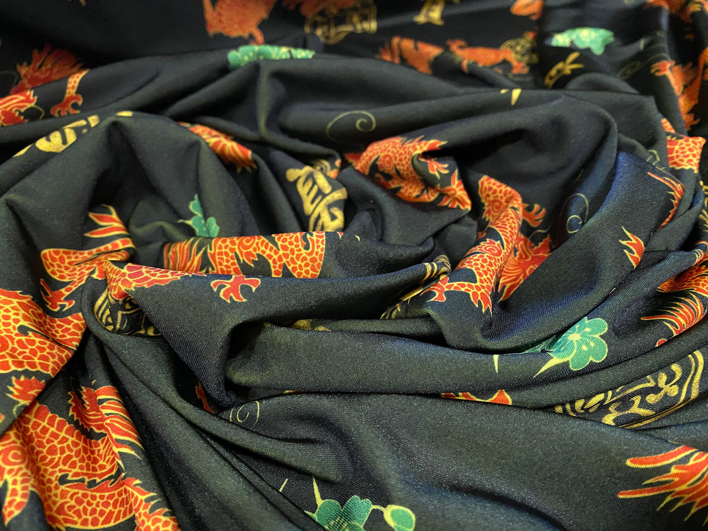 Swimwear stretch spandex jersey fabric, per metre - dragons print