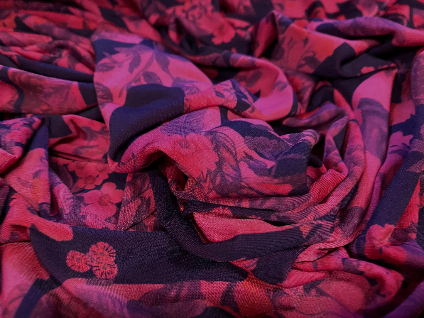 Printed ITY stretch Jersey fabric, per metre - cerise floral alphabet random letters print