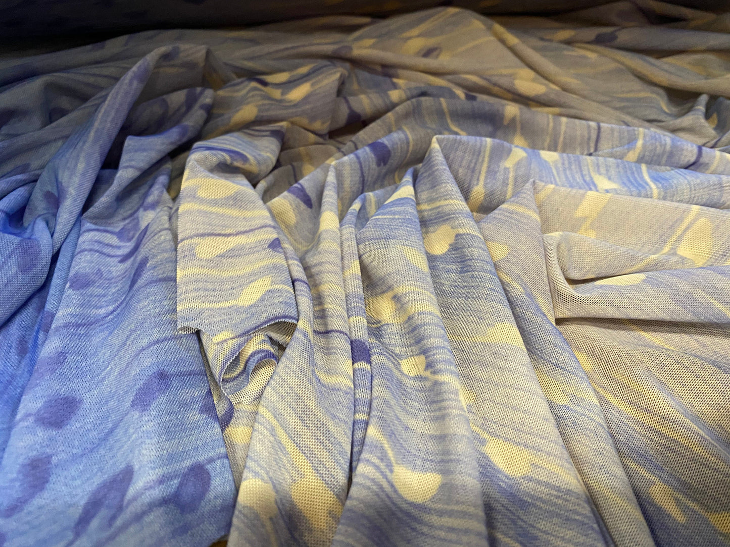 Power mesh net stretch fabric, per metre - graduated border floral print