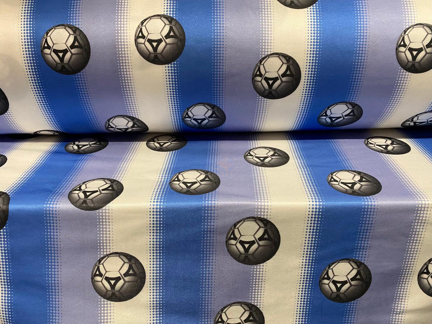 Scuba spandex jersey fabric, per metre - football print - blue