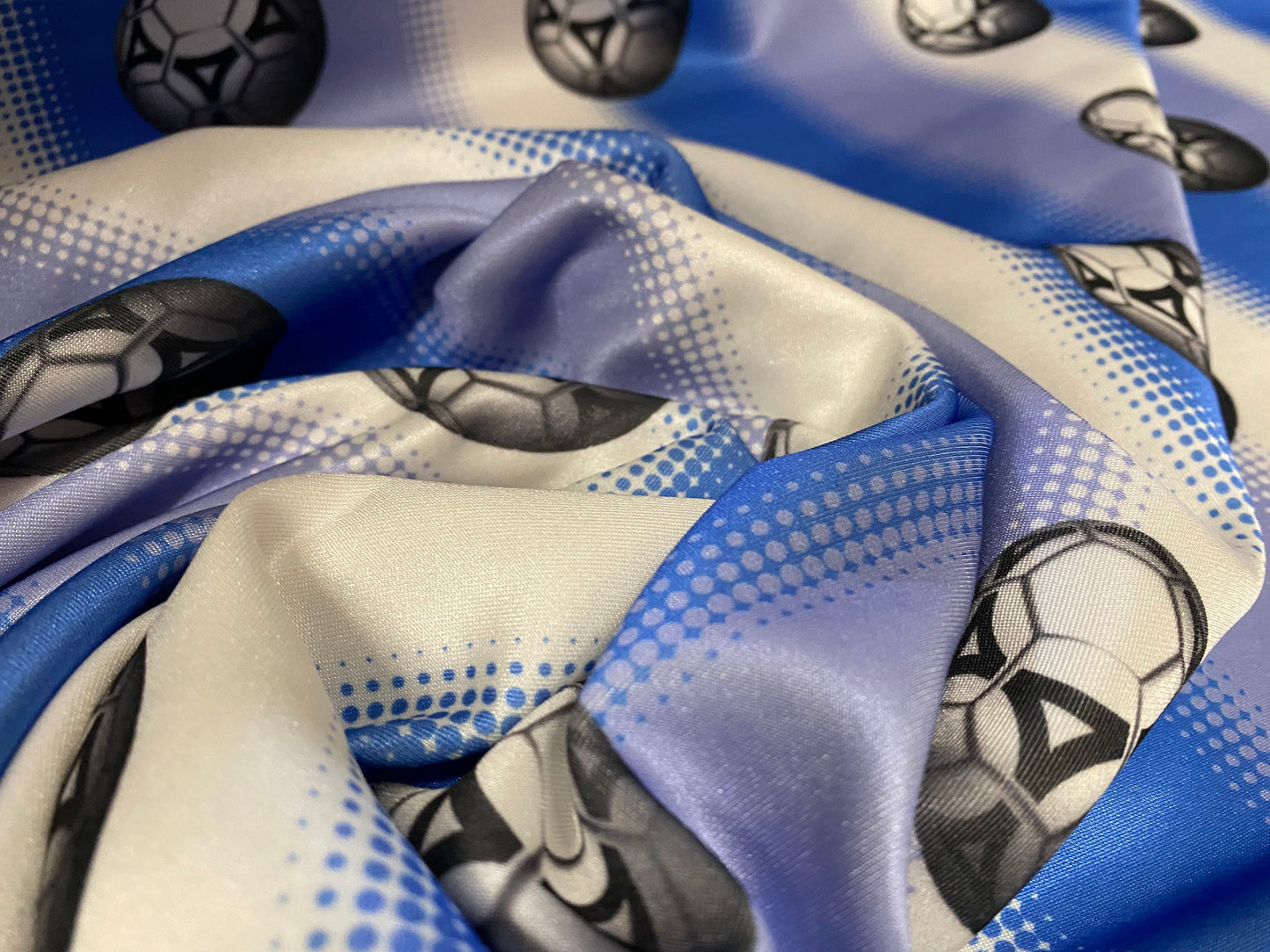 Scuba spandex jersey fabric, per metre - football print - blue