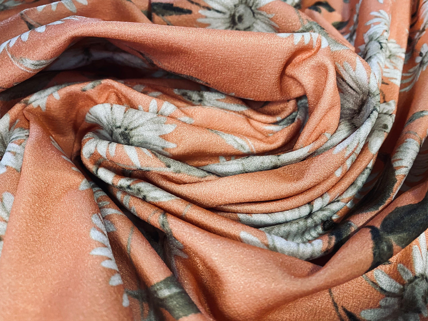Valentino crepe spandex jersey fabric - similar to scuba - per metre - peach daisy print