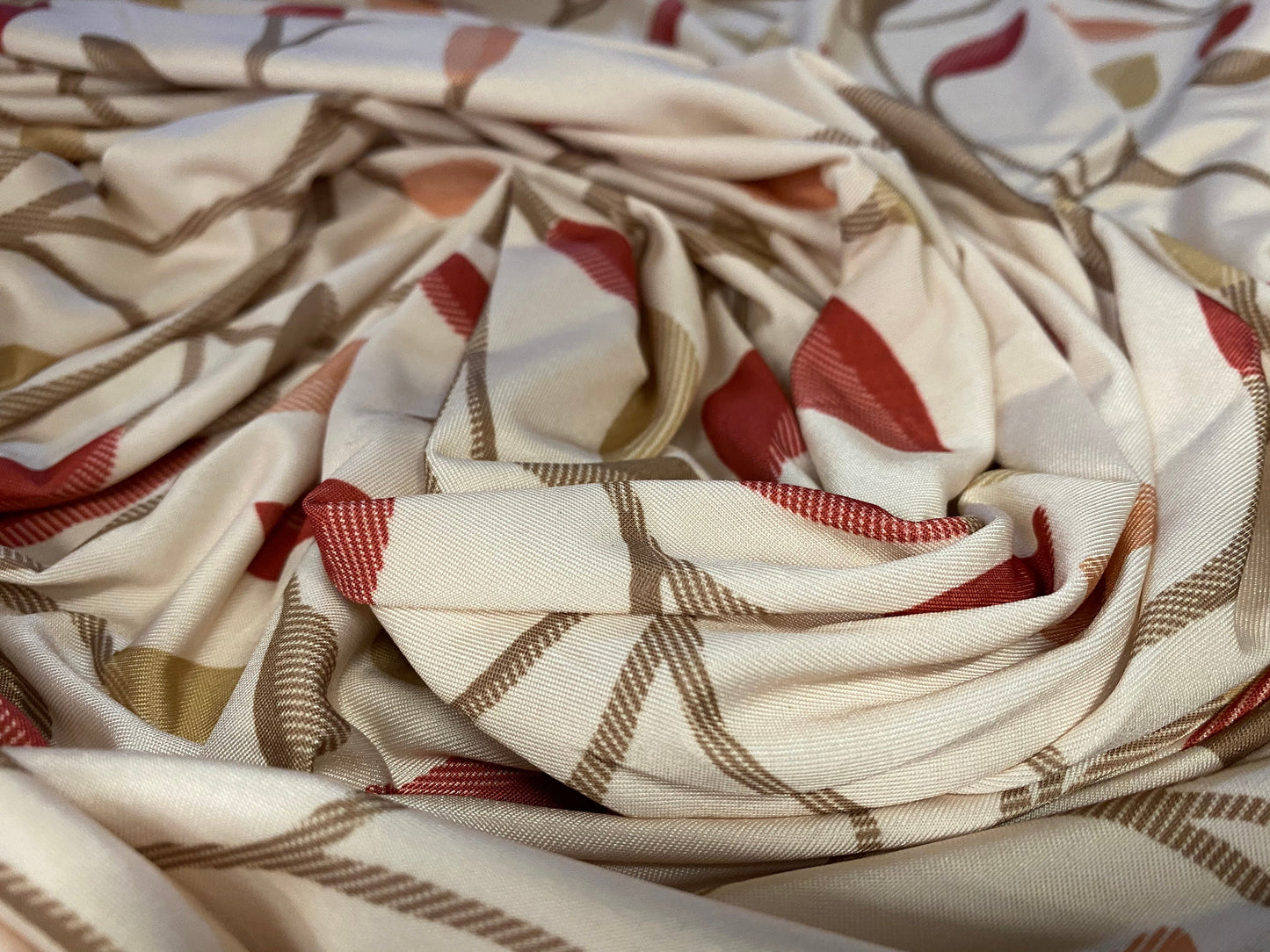 Soft touch stretch spandex jersey fabric, per metre - Stone leaf print