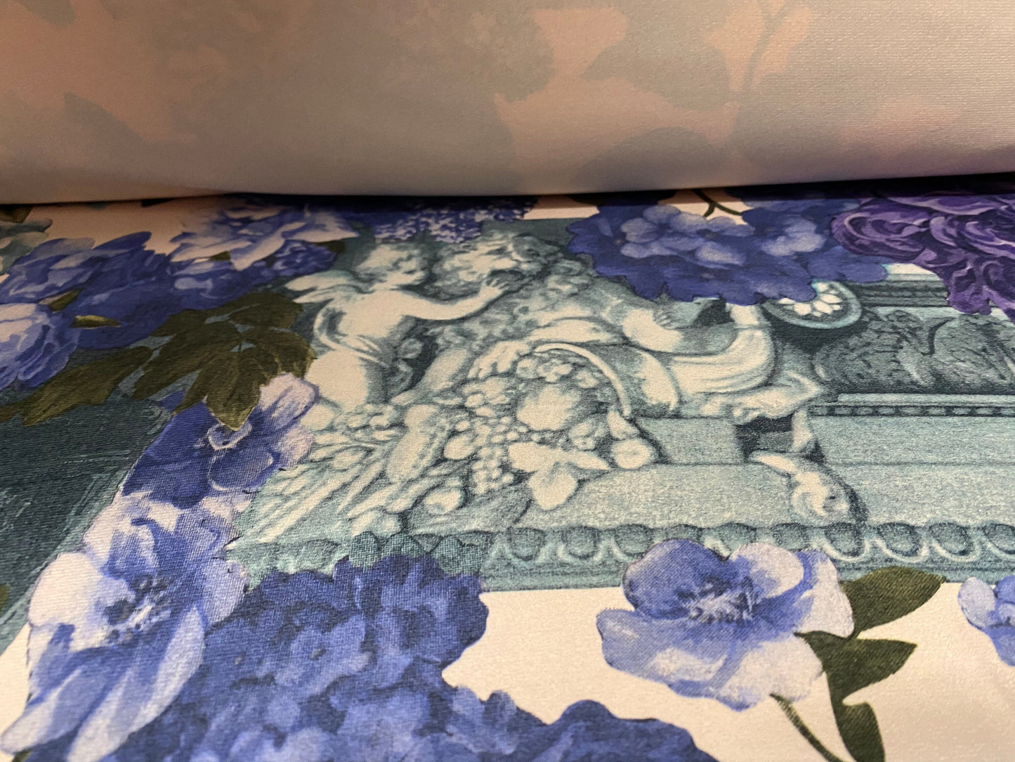 Printed ITY stretch spandex Jersey fabric, per metre - angels & flowers print - Nude