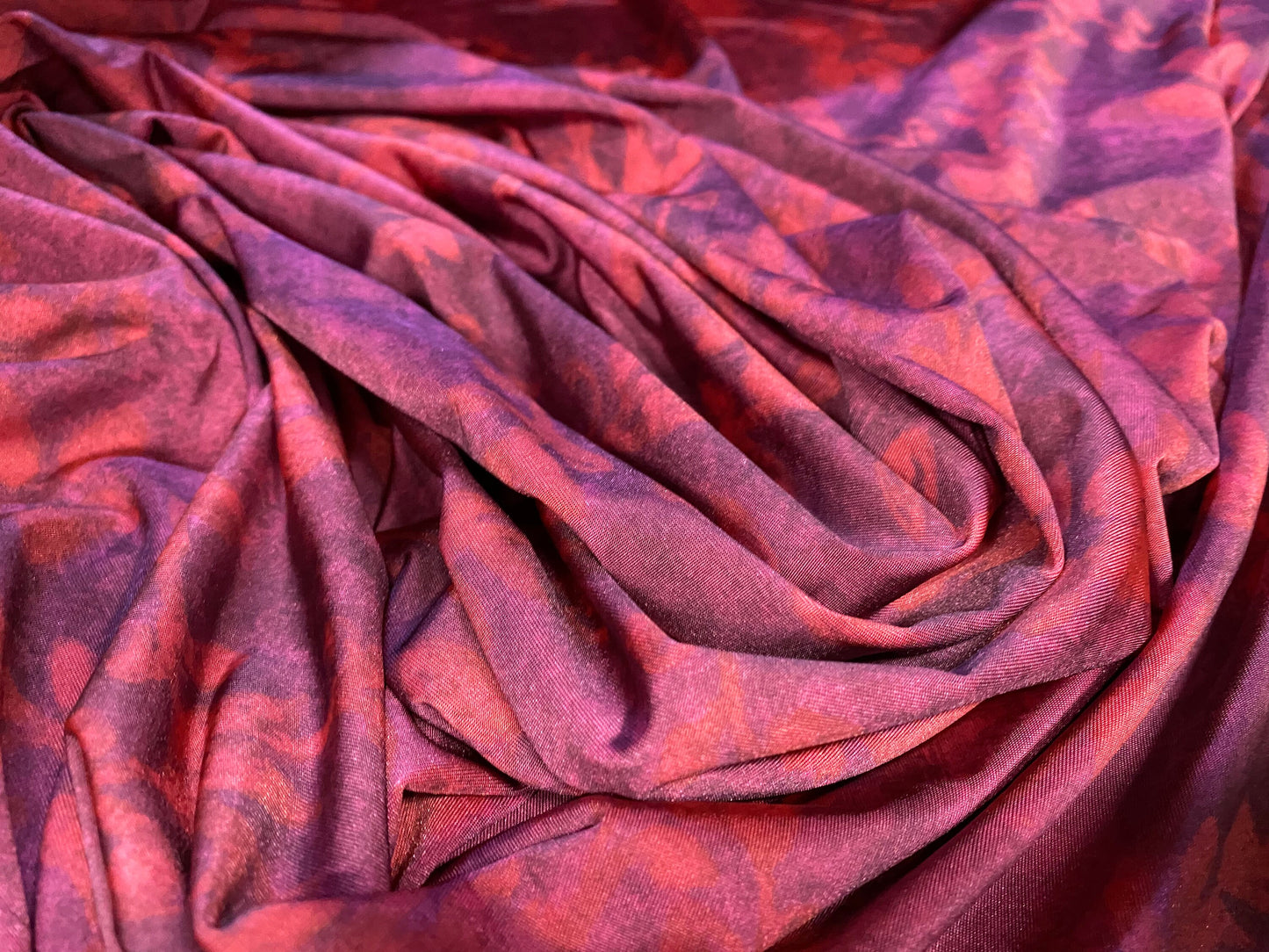 ITY stretch spandex single jersey fabric, per metre - ivy print - pink & purple