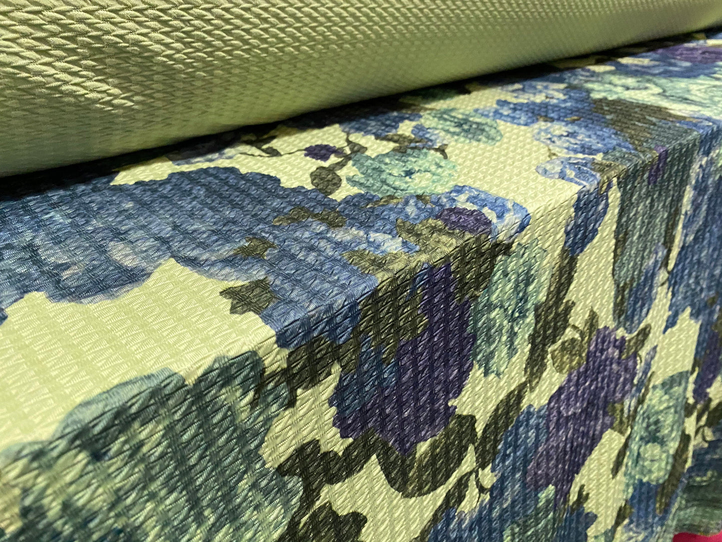 Jacquard spandex stretch jersey fabric, per metre - roses & cherubs print