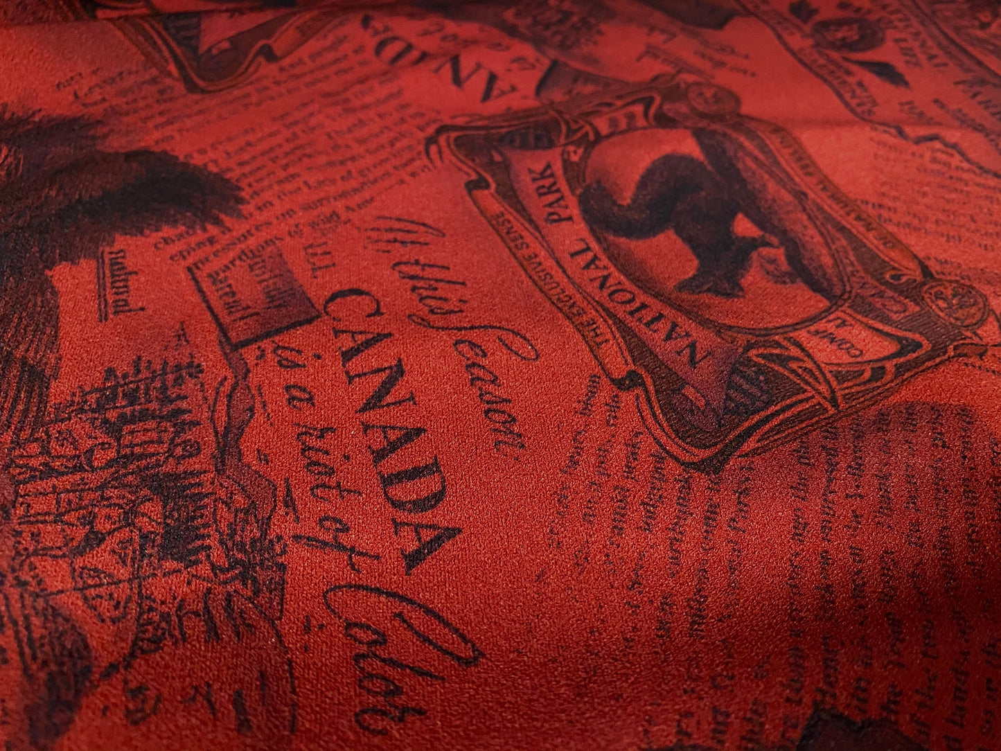 Scuba crepe fabric stretch spandex jersey, per metre - Canada National Park squirrels print