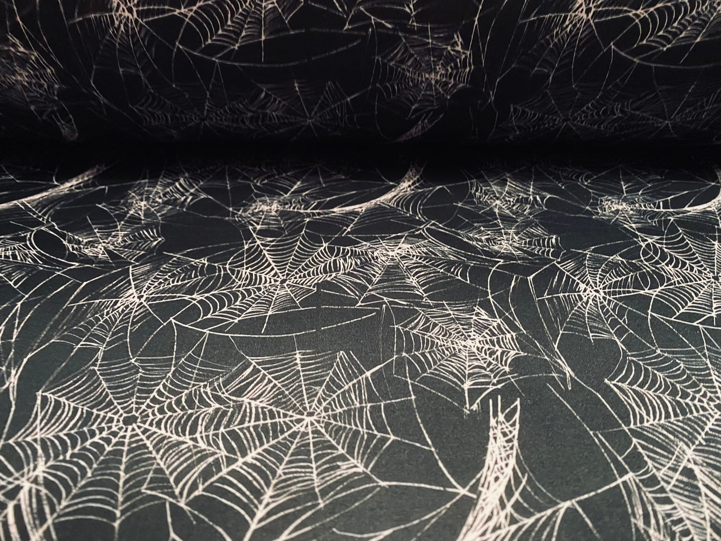 Sandwich Scuba bonded double jersey fabric, per metre - Black spiders web cobweb print