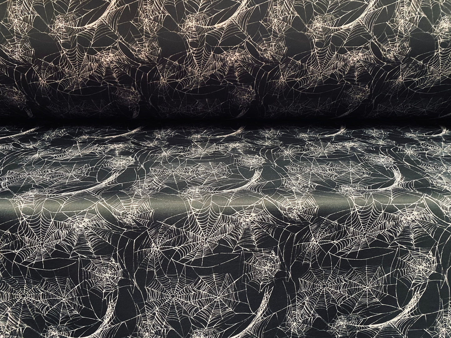 Sandwich Scuba bonded double jersey fabric, per metre - Black spiders web cobweb print