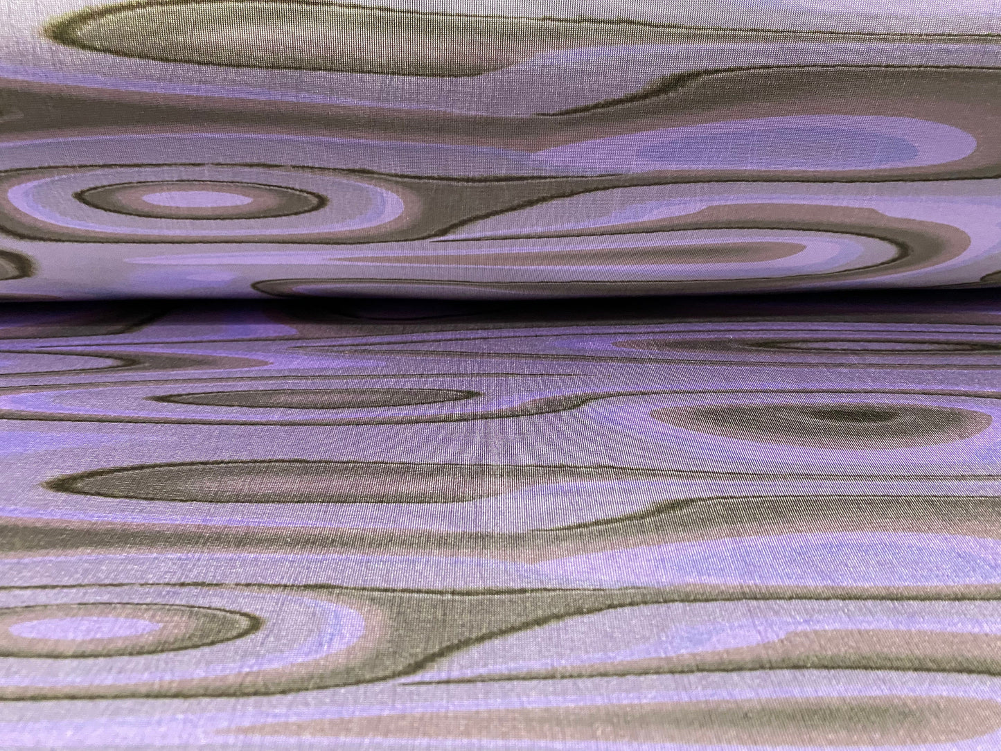 Disco shimmer stretch spandex jersey fabric, per metre - retro swirl print - lilac
