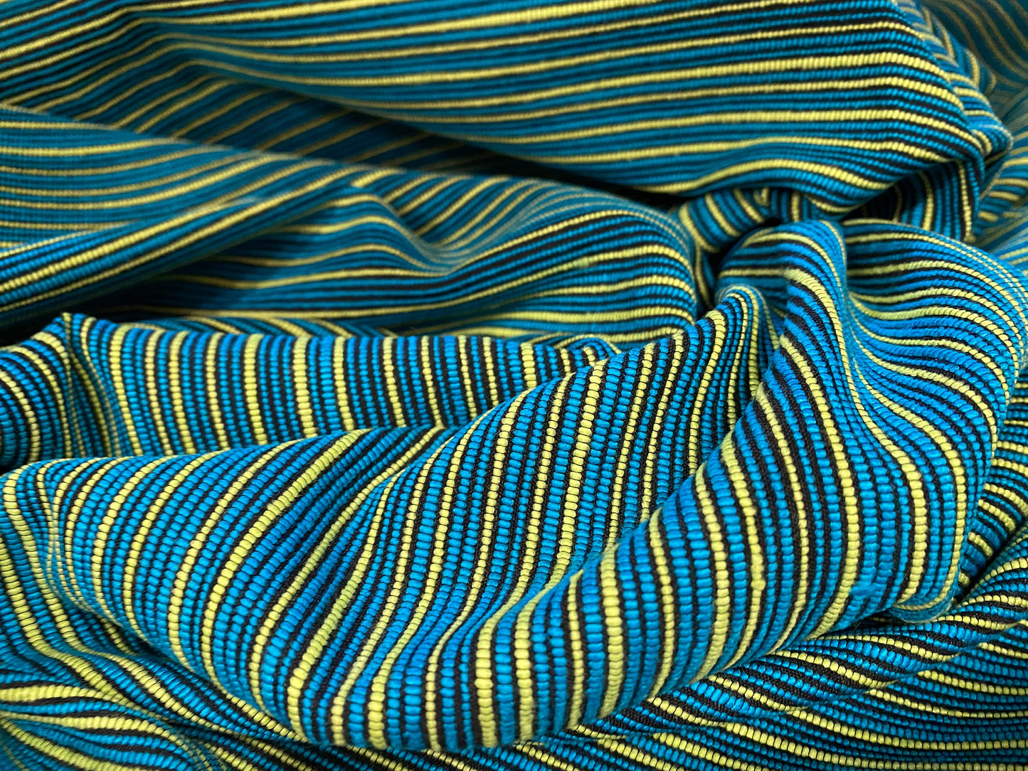 Slubbed stripe heavyweight woven fabric, per metre - turquoise & yellow
