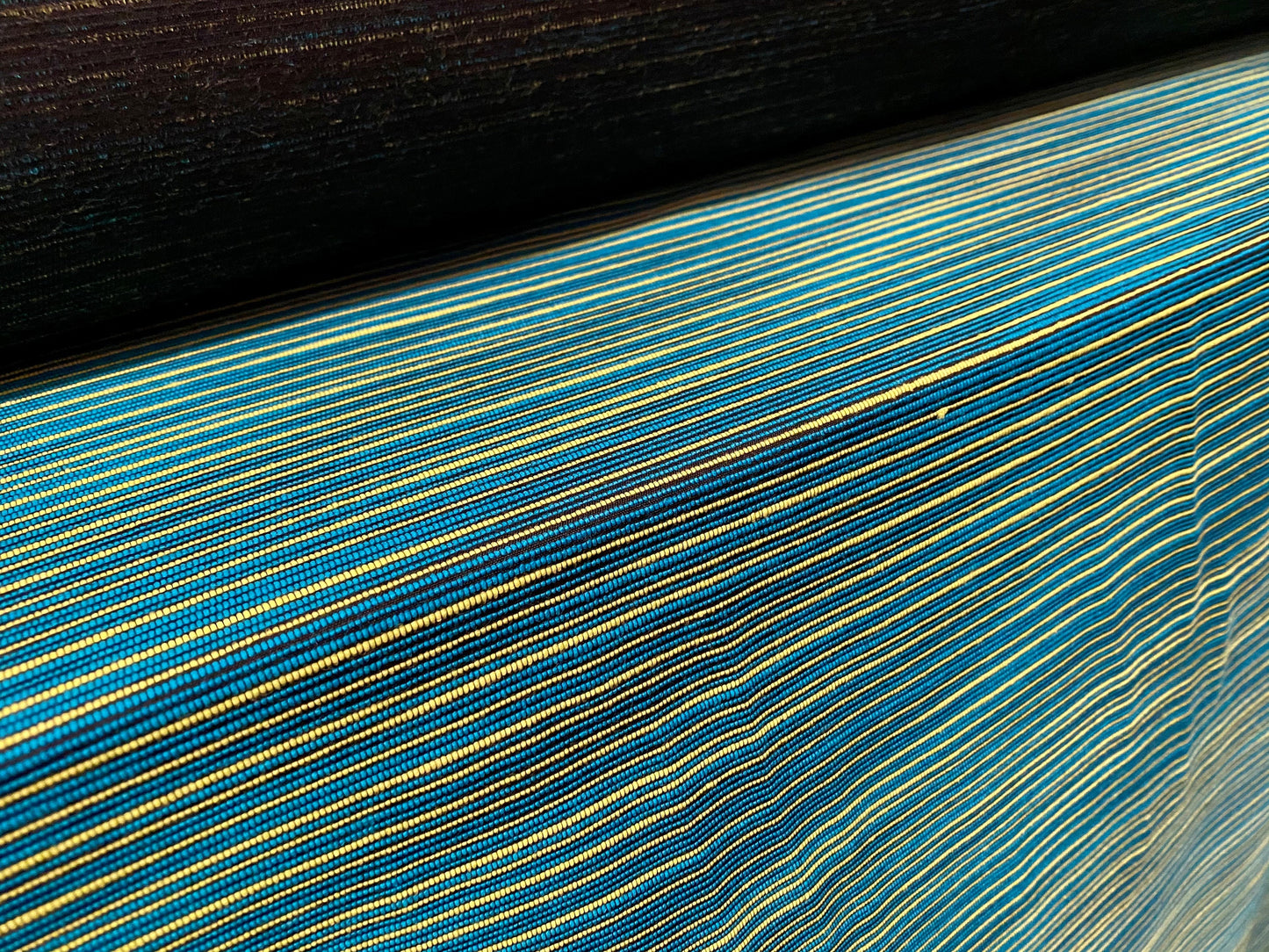Slubbed stripe heavyweight woven fabric, per metre - turquoise & yellow