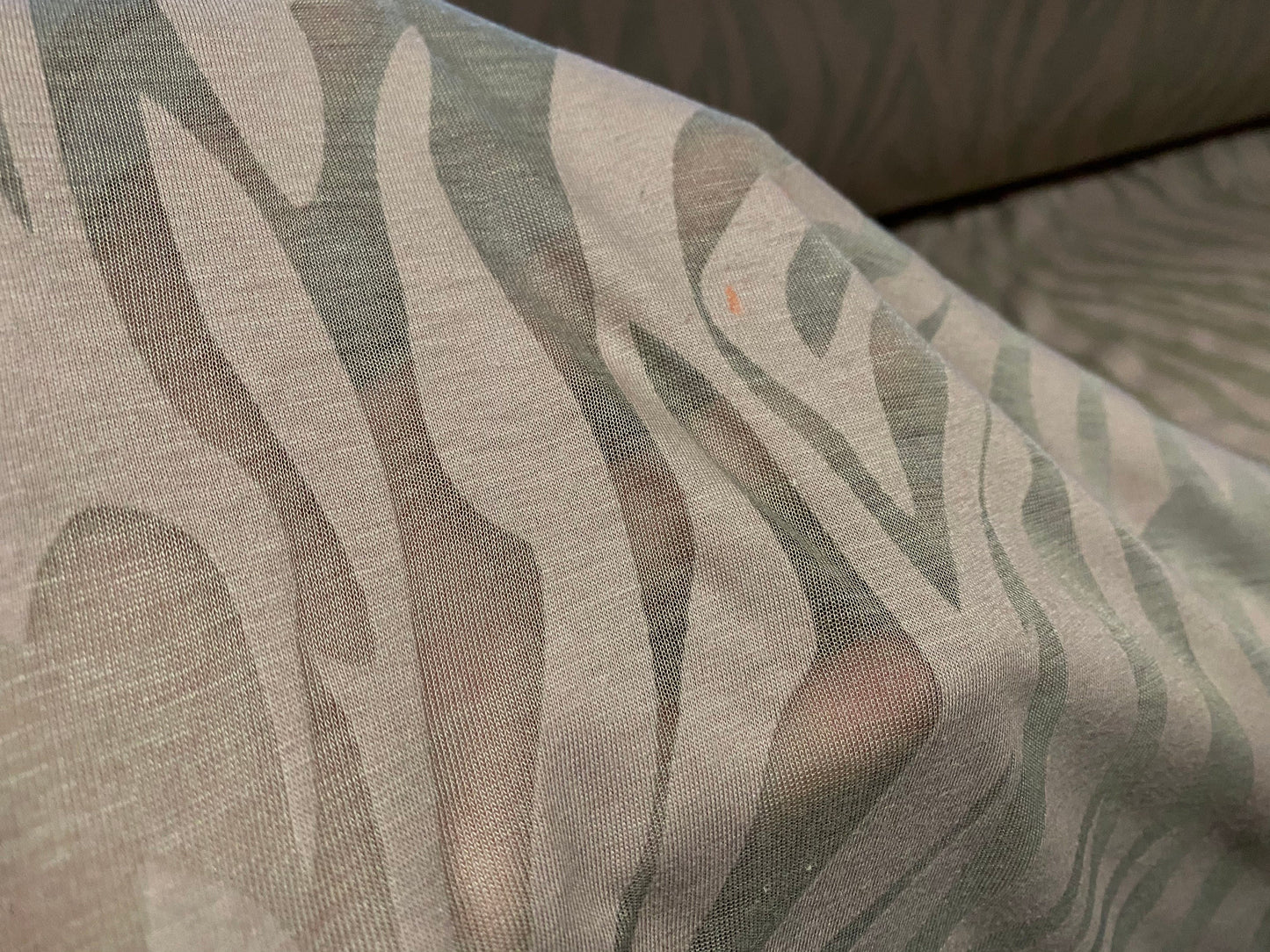 Cotton blend zebra print devoré burnout single jersey fabric, per metre - Stone & green