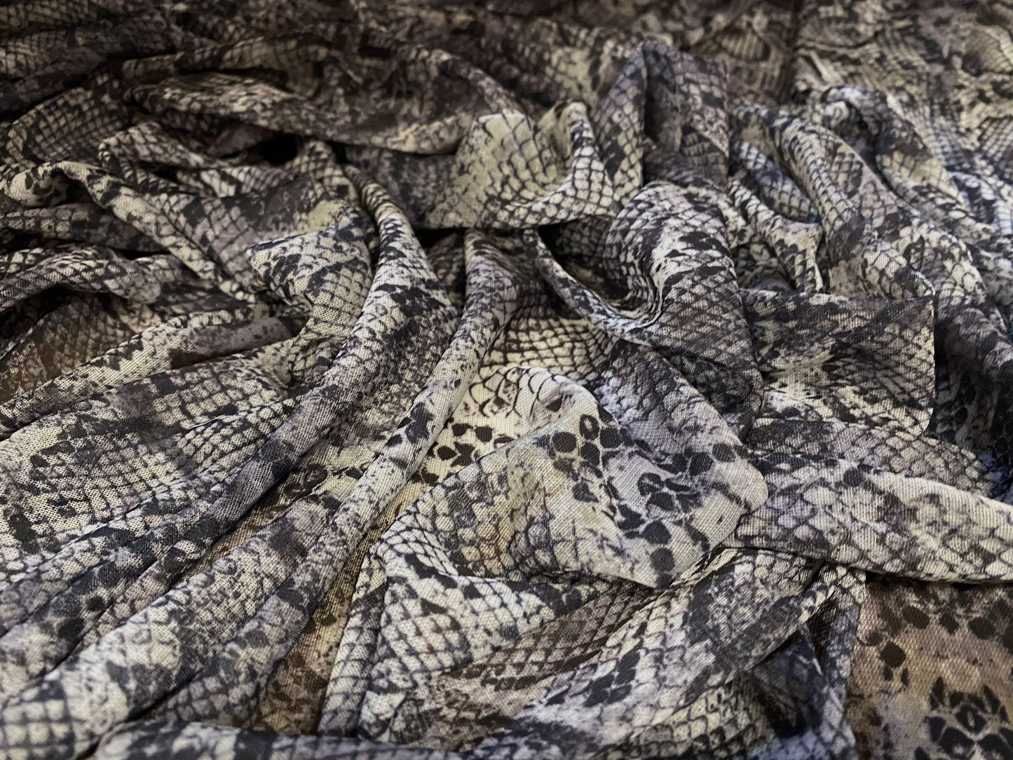 Chiffon jersey dress blouse fabric, per metre - snakeskin print - blue grey