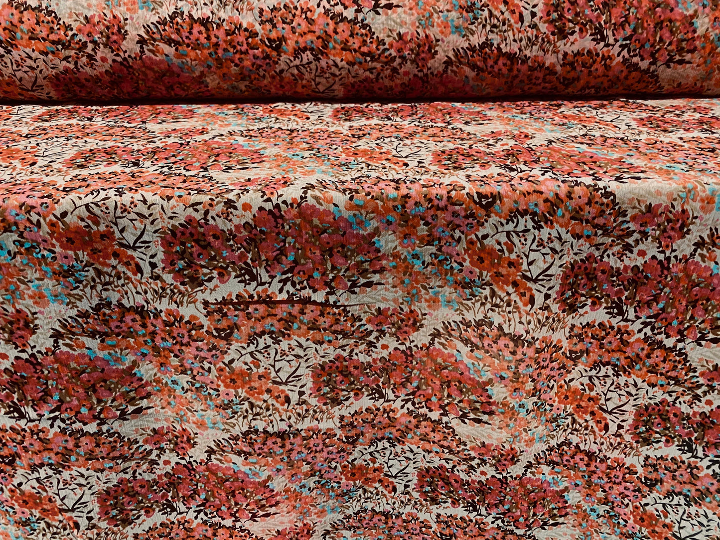 Printed chiffon yoryu dress blouse fabric, per metre - coral flower print