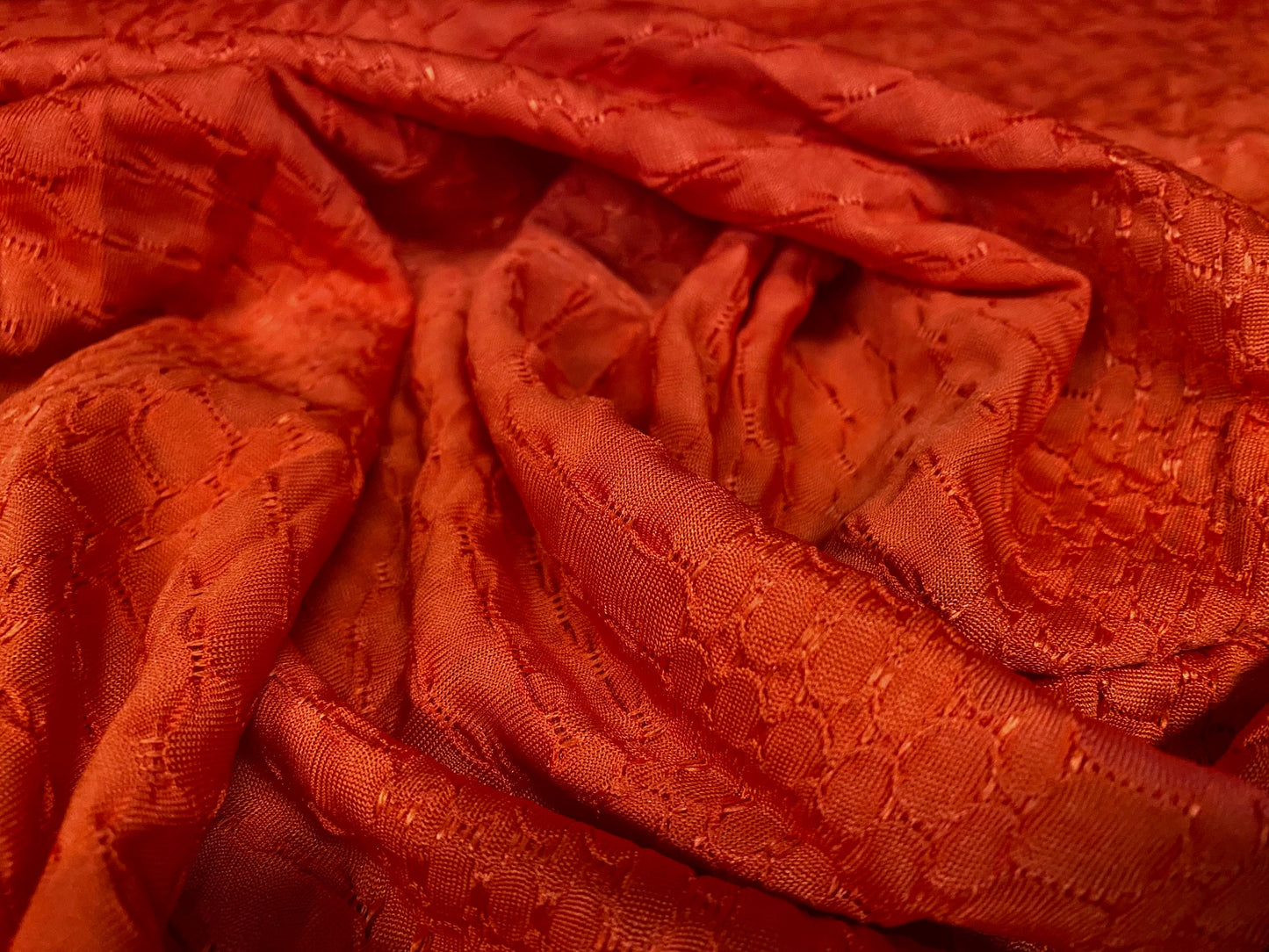 Geometric jacquard jersey dress fabric, per metre - cayenne
