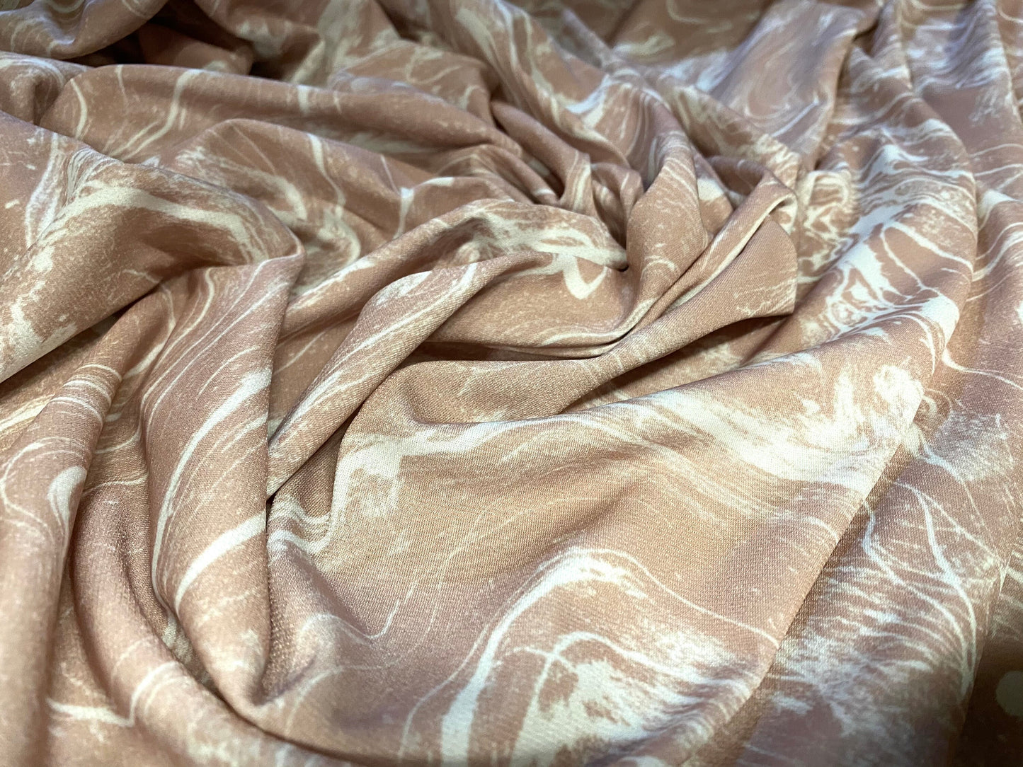 Spandex jersey stretch dress. Fabric, per metre - Nude swirl print