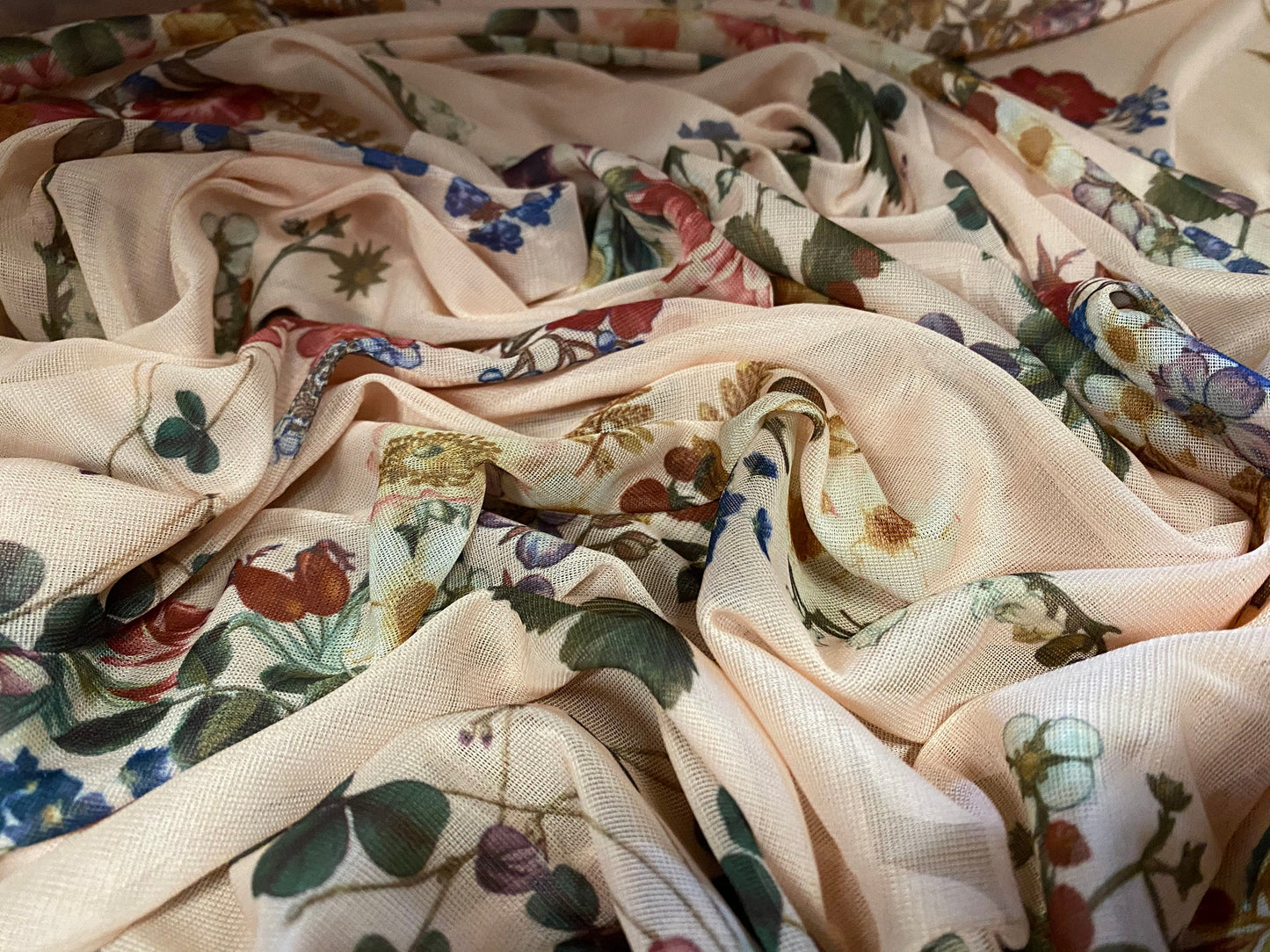Chiffon jersey dress blouse fabric, per metre - floral bouquet print - nude