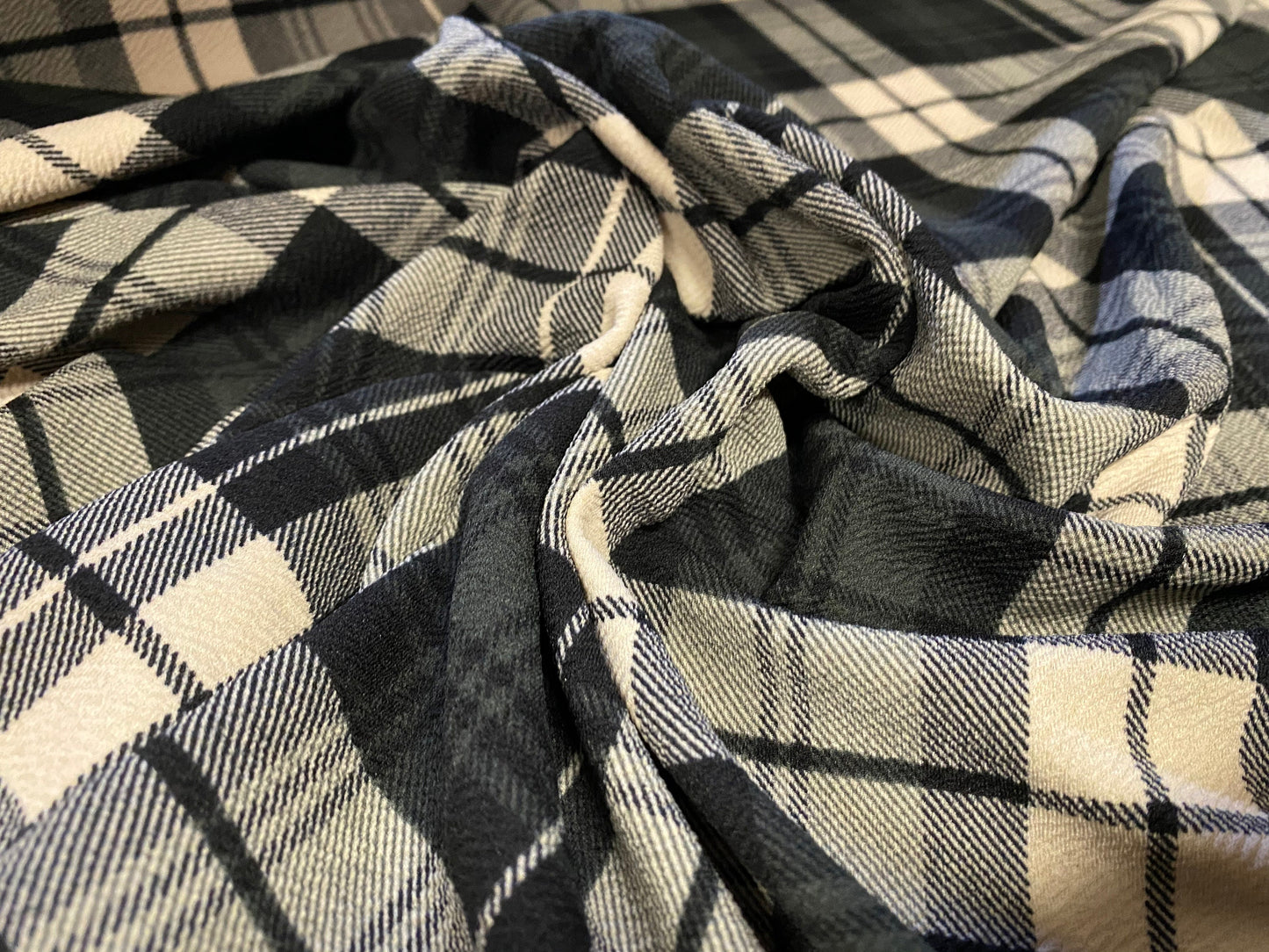 Waterfall textured scuba stretch Spandex jersey fabric, per metre - Patchwork check print - grey