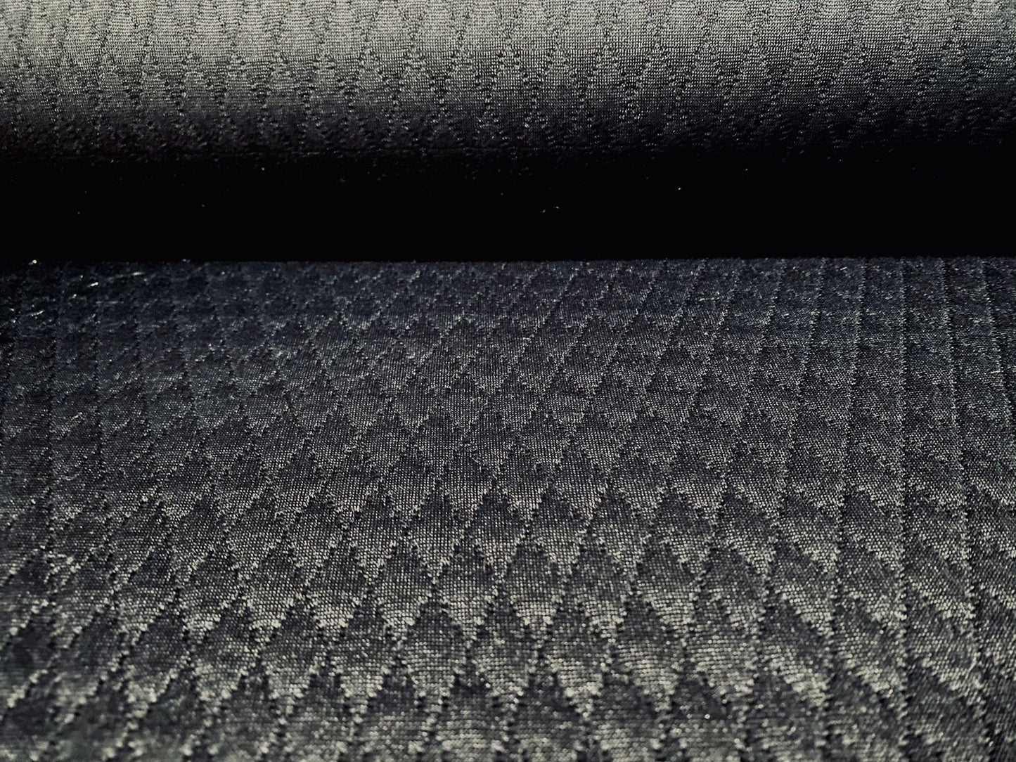 Mock diamond quilted double jersey satin Stretch fabric, per metre - black