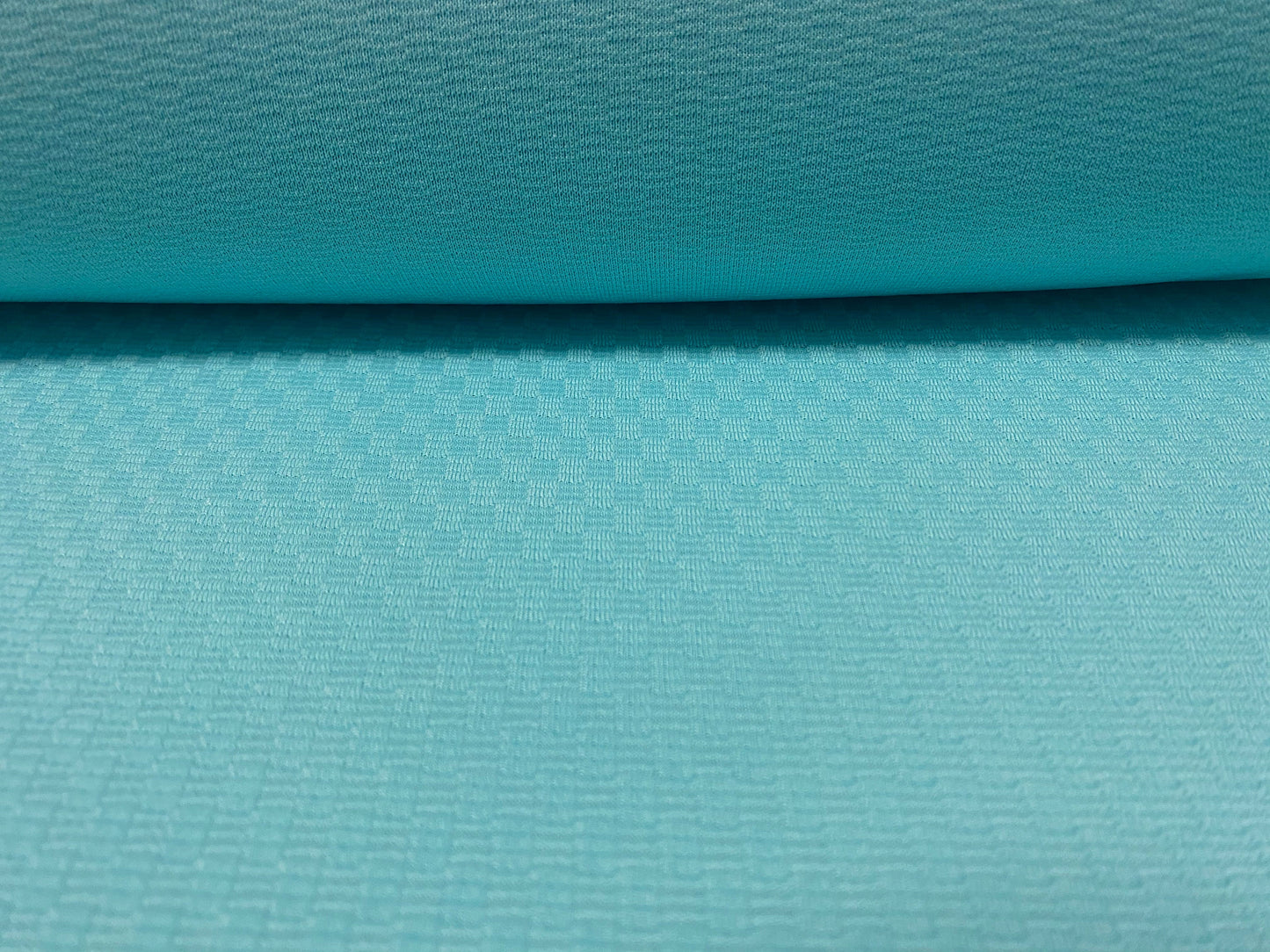 Waffle squares jacquard stretch double jersey fabric, per metre - turquoise